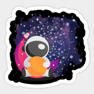 Cute Astronaut on a Pink Moon Space Travel Rocket Stars Sticker